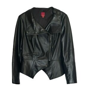 G.I.L.I. Genuine Leather Moto Jacket Black Asymmetrical Zip Size 12 High Collar